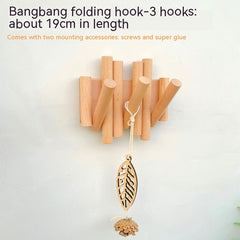 Solid Wood Punch-free Seamless Entrance Door Rear Wall Strong Glue Folding Clothes Rack Creative Row Hook