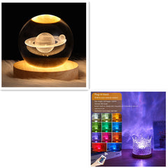 LED Water Ripple Ambient Night Light USB Rotating Projection Crystal Table Lamp RGB Dimmable Home Decoration 16 Color Gifts
