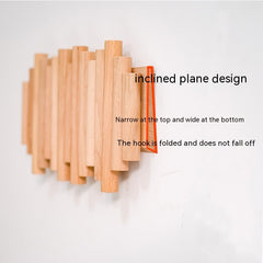 Solid Wood Punch-free Seamless Entrance Door Rear Wall Strong Glue Folding Clothes Rack Creative Row Hook